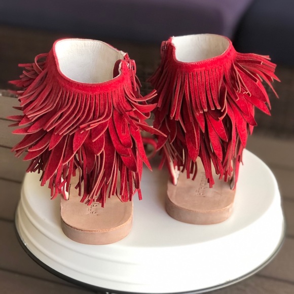 Jeffery Campbell RED Nerida Fringed Suede Sandals - Picture 4 of 10